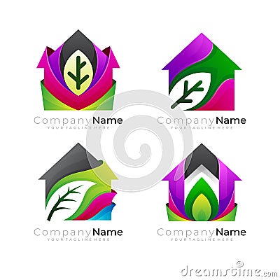 House logo and leaf design nature, building icon Vector Illustration