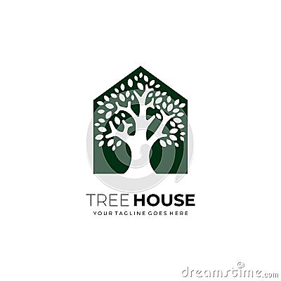 House logo and tree design combination, building logos Vector Illustration