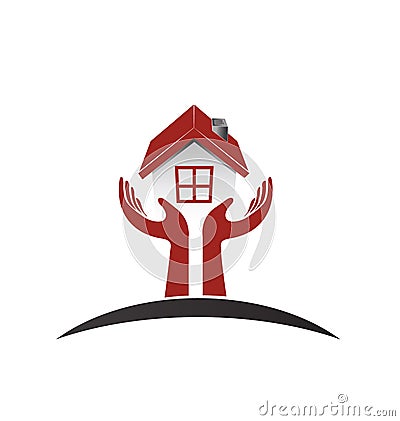 Real estate house with hands logo Vector Illustration