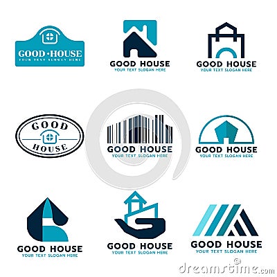 House logo vector set design (sea Blue and dark blue tone) Vector Illustration