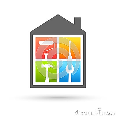 House maintenance logo with different work tools Vector Illustration