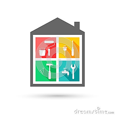 House maintenance logo with different work tools Vector Illustration