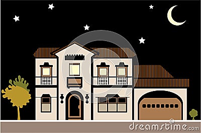 House Mansion night Vector Illustration