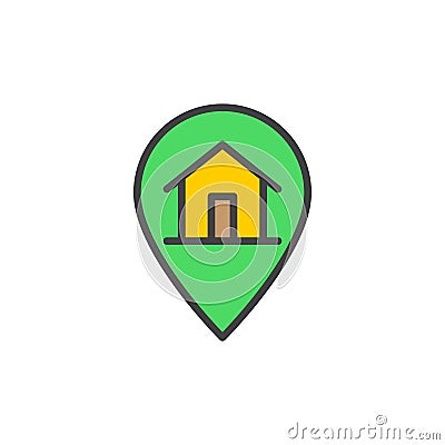 House on map pointer filled outline icon, vector sign Vector Illustration