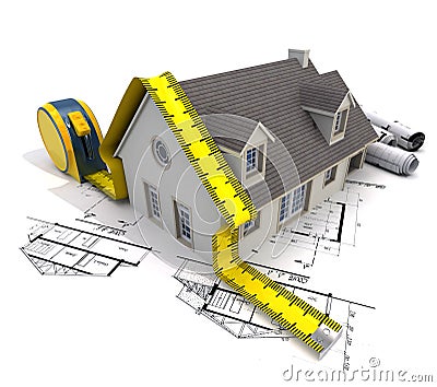 House, measure and plans Stock Photo