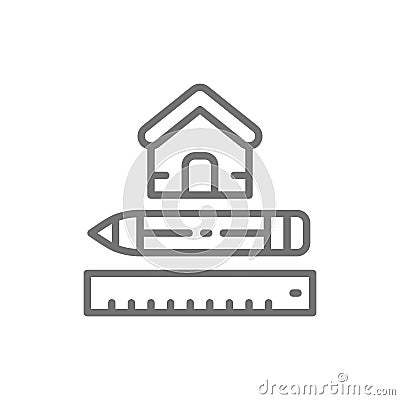 House measuring, measure tool for home, architectural plan line icon. Vector Illustration