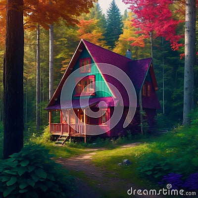 The house in the middle of the forest, A beautiful house in the middle of the forest Stock Photo