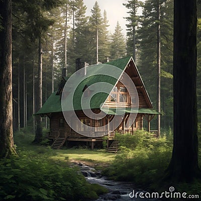 The house in the middle of the forest, A beautiful house in the middle of the forest Stock Photo