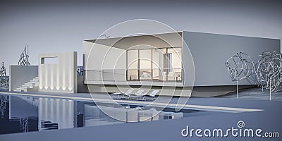 House in a minimalist style. Showroom. 3d rendering. Stock Photo