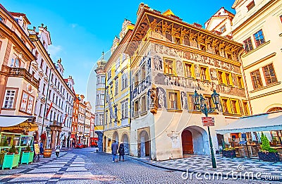 The House at the Minute on Old Town Square, Prague, Czech Republic Editorial Stock Photo