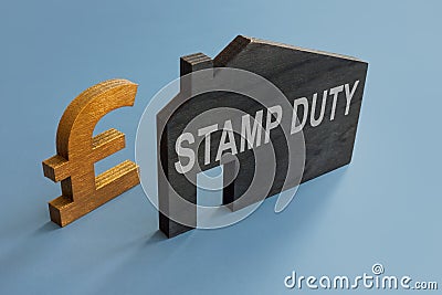 House model with inscription Stamp duty and sign of pound. Stock Photo