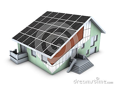 House model with polystyrene block and solar panel Stock Photo