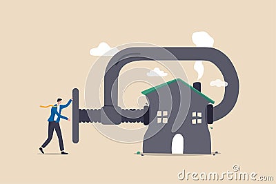 House mortgage refinance, reduce cost and interest payment, manage budget to pay for best house deal concept, businessman home Vector Illustration