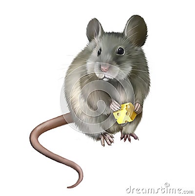 House mouse eating piece of cheese Stock Photo