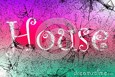 House music concept with House word written behind the broken glass Stock Photo