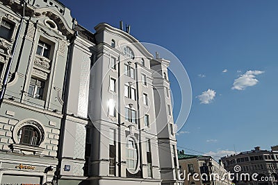 House on Myasnitskaya street, 16 in Moscow. Color photo. Editorial Stock Photo