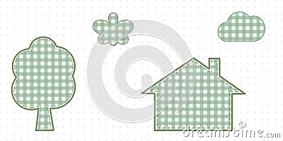 House in nature, butterfly, tree and cloud. Cute Baby Style Stock Photo