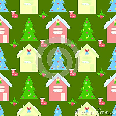 HOUSE new year seamless pattern, bell, Stock Photo