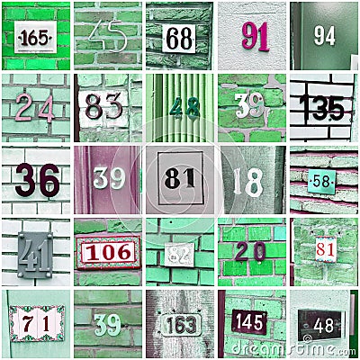 House numbers collection, large collage Stock Photo