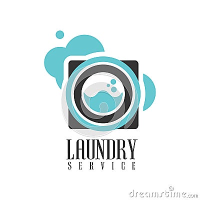 House And Office Cleaning Service Hire Logo Template With Washing Machine For Professional Cleaners Help For The Vector Illustration