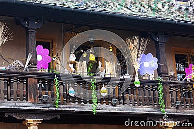 House in the old town decorated for Easter, Colmar, France Stock Photo