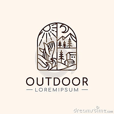 House or Outdoor Line Logo Design Vector Illustration