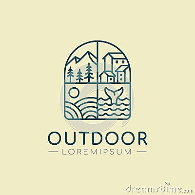 House or Outdoor Line Logo Design Vector Illustration