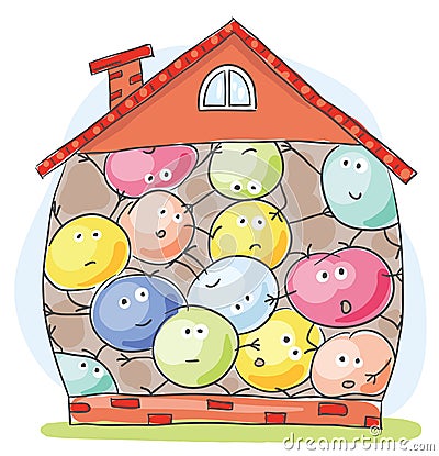 House overcrowded by unhappy inhabitants Vector Illustration