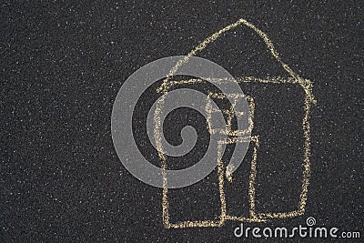 A house painted by a child in chalk. A painted house is a symbol of a family buying or renting a house, horisontal image Stock Photo