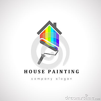 House painter logo design with painting roller Vector Illustration