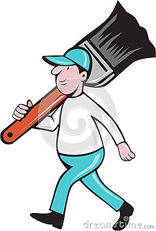 House Painter Paintbrush Walking Cartoon Vector Illustration