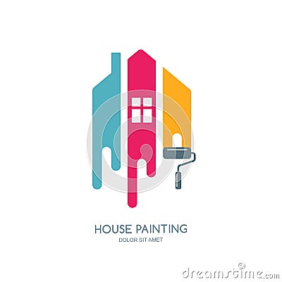 House painting service, decor and repair multicolor icon. Vector logo, label, emblem design. Vector Illustration
