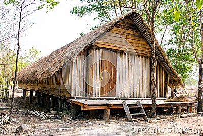 House of people at Daklak province, Vietnam. Houses usually make by wood Stock Photo