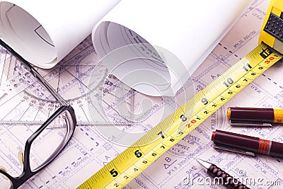 House plan blueprint - Architect design Stock Photo