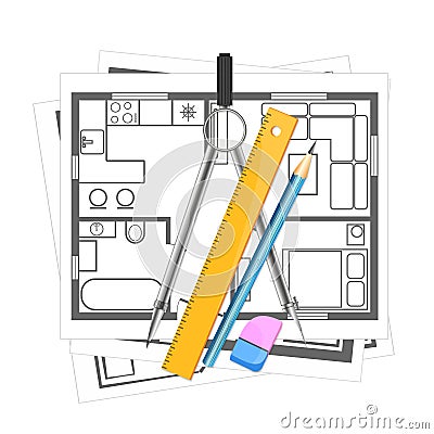 House plan and tool for drawing Vector Illustration