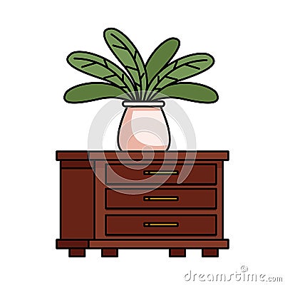 House plant in ceramic pot over drawer Vector Illustration