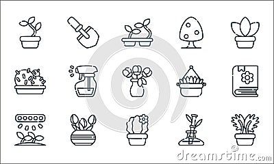 house plant line icons. linear set. quality vector line set such as plant pot, cactus, light, bamboo, tulips, cactus, plant pot, Vector Illustration