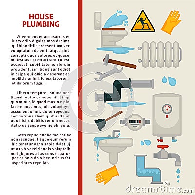 House plumbing vector information poster or infographics template for bathroom and kitchen sewerage repair Vector Illustration