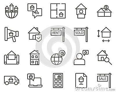 house, property, sale set vector icons. Real estate icon set. Simple Set of Real Estate Related Vector Line Icons. Contains such Stock Photo