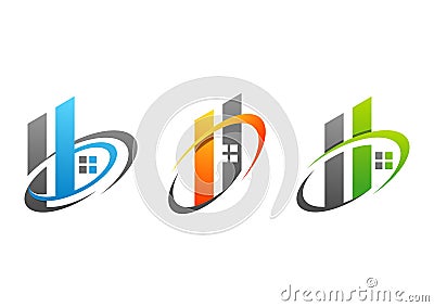 House, real estate, building, home, logo, symbol, set of circle element letters h and b icon vector design Vector Illustration