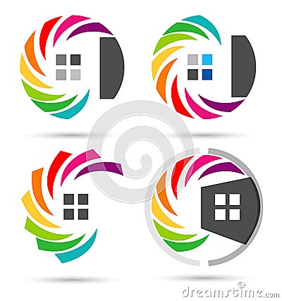 House, real estate, circle home, logo, set of rainbow colorize building symbol icon vector design Vector Illustration