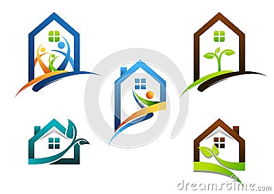 House, real estate, home, logo, apartment building icons, collection of construction home symbol vector design Vector Illustration