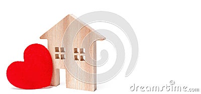House with a red heart on an isolated white background. House of lovers. Affordable housing for young families. Valentine`s day Stock Photo