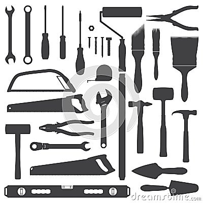 House remodel instruments silhouette set Vector Illustration