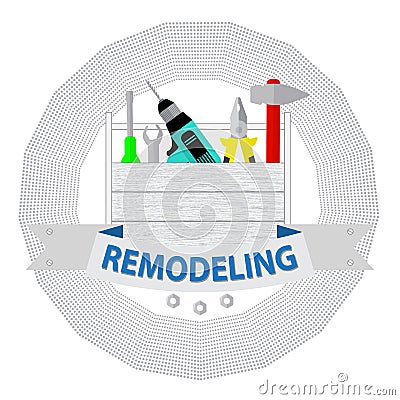 House remodel tools. Logo home repair service. House repair company logo. Vector Illustration