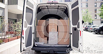 House Removal Truck With Boxes Stock Photo