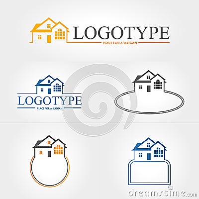 House rental, real estate sign, home building, design project icon set, vector illustration. Vector Illustration