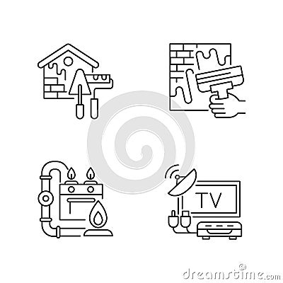 House repairs and facilities linear icons set Vector Illustration