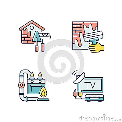 House repairs and facilities RGB color icons set Vector Illustration