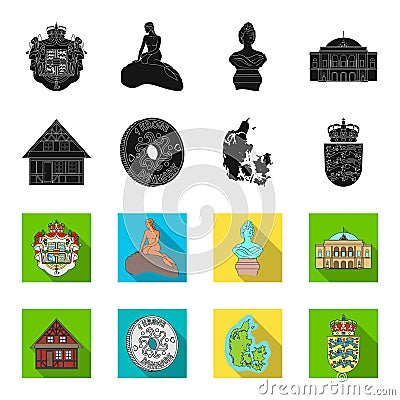 House, residential, style, and other web icon in black,flet style. Country, Denmark, sea, icons in set collection. Vector Illustration